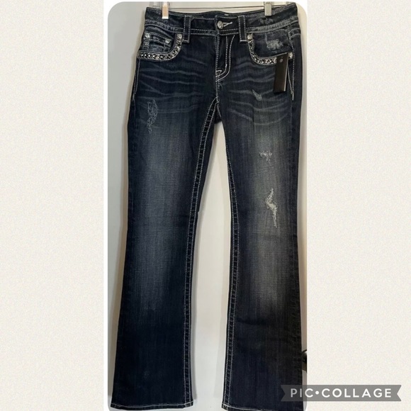 NWT Miss Me Signature Boot Jeans Sz 27x34 super cute cool logo patch - Picture 3 of 12
